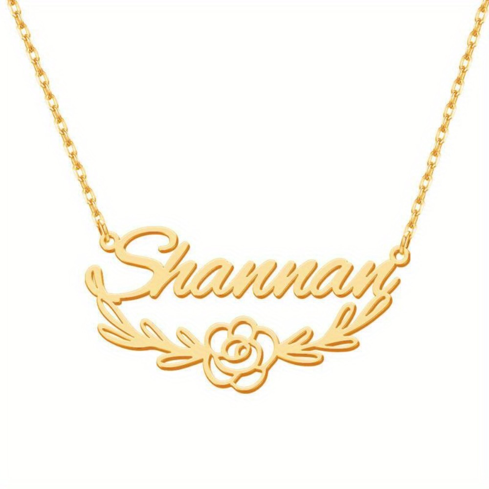Custom Personalized Rose Name Pendant Necklace — Floral Gift